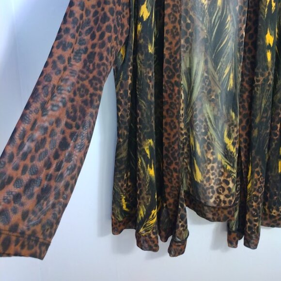 Susan Graver Open Cardigan Topper Kimono Plus Size 2X Sheer Leopard Print Brown - Picture 4 of 9